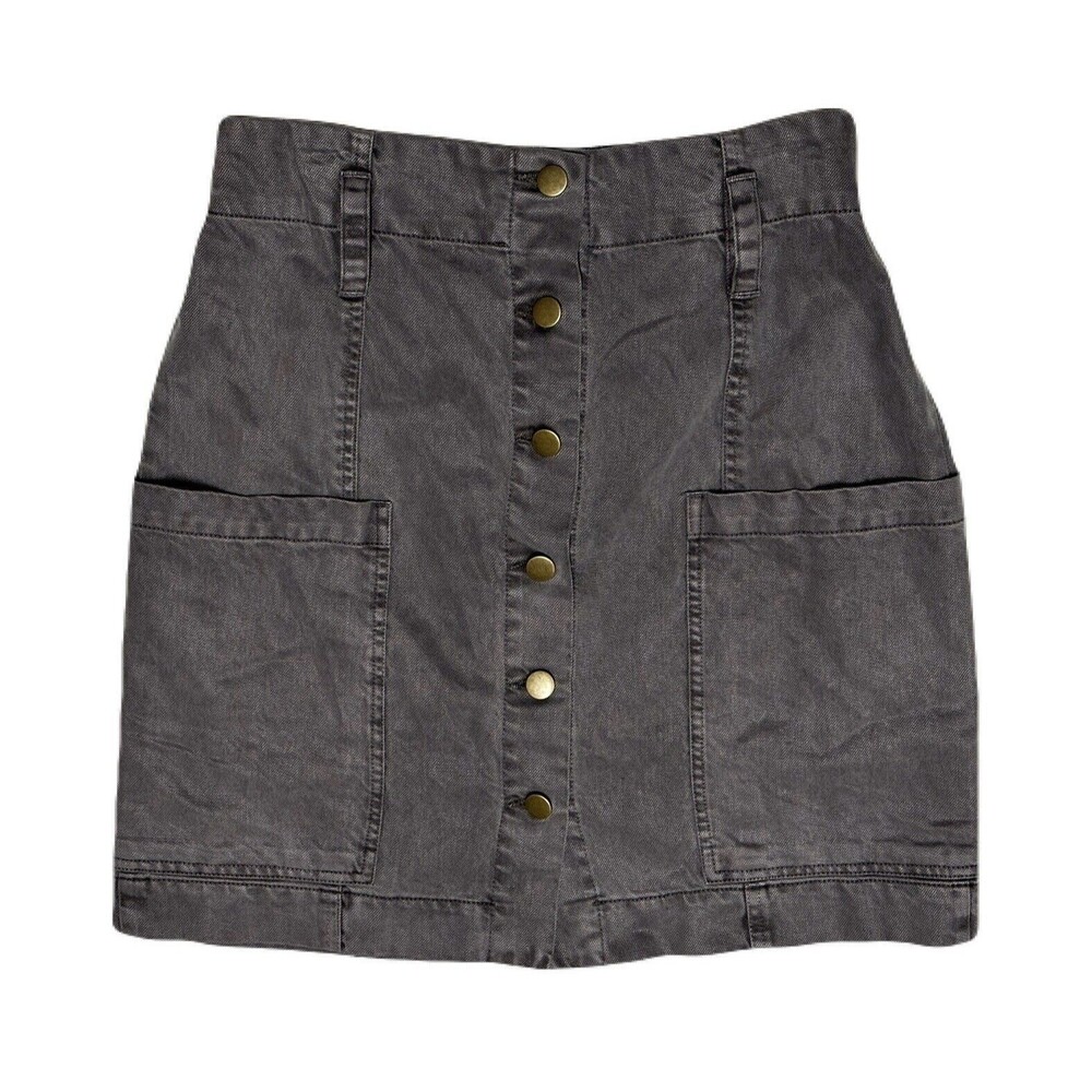 NEW Young Fabulous Broke Size Medium Gray Denim Twill Button Front Mini Skirt